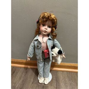Vintage RCA Baby’s Dream Collection Porcelain Doll with Dog and Headphones 18”